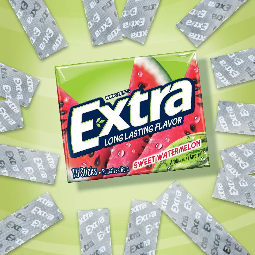 Wrigleys Extra Sweet Watermelon Sugarfree Chewing Gum Box of 10 X 15 Stick Packs