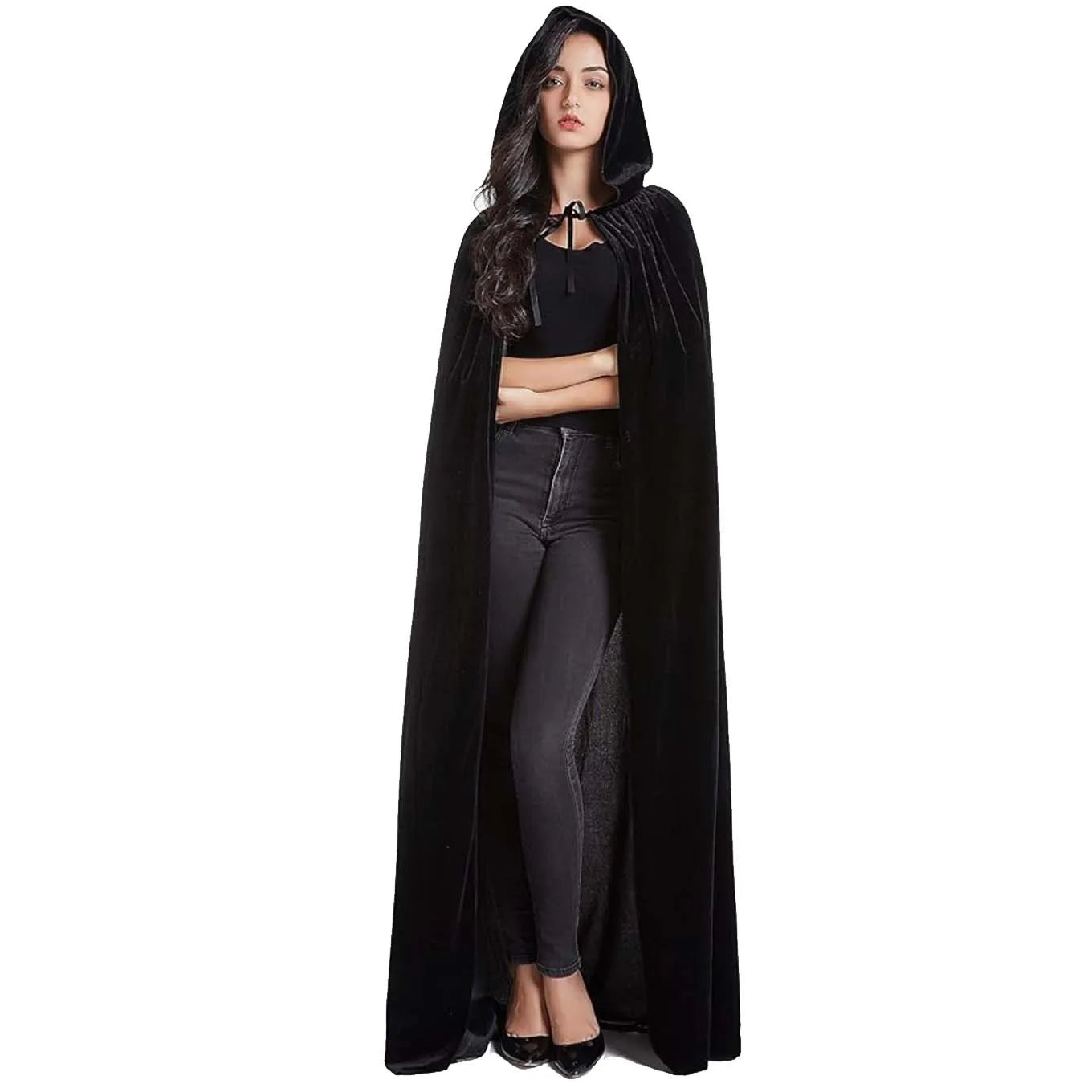 "Premium Plush Velvet Hooded Cloak Cape for Medieval Witch, Wicca, and Vampire Cosplay – Ideal for Halloween and Christmas"